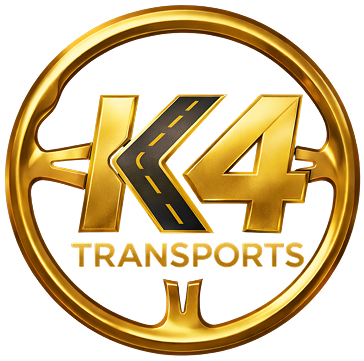 Gold K4 Transports logo with road